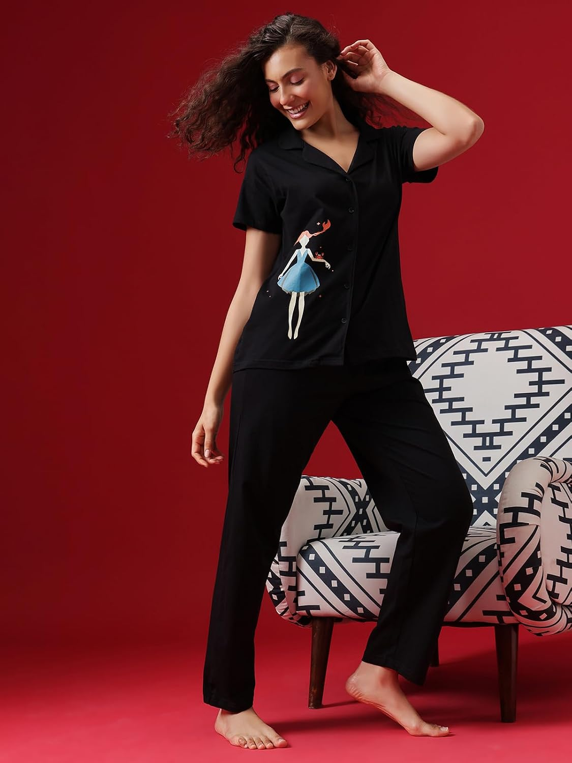 Women Cotton Button Down Pyjama Night Suit Set - Image 12