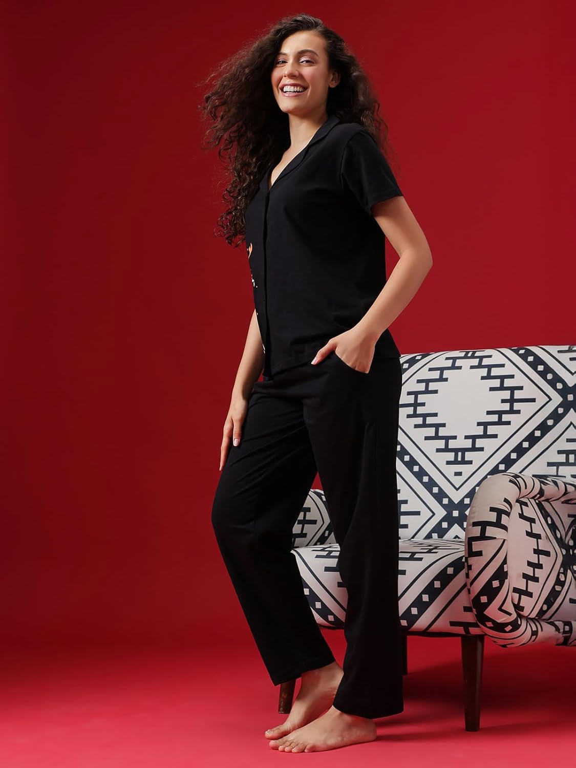 Women Cotton Button Down Pyjama Night Suit Set - Image 13