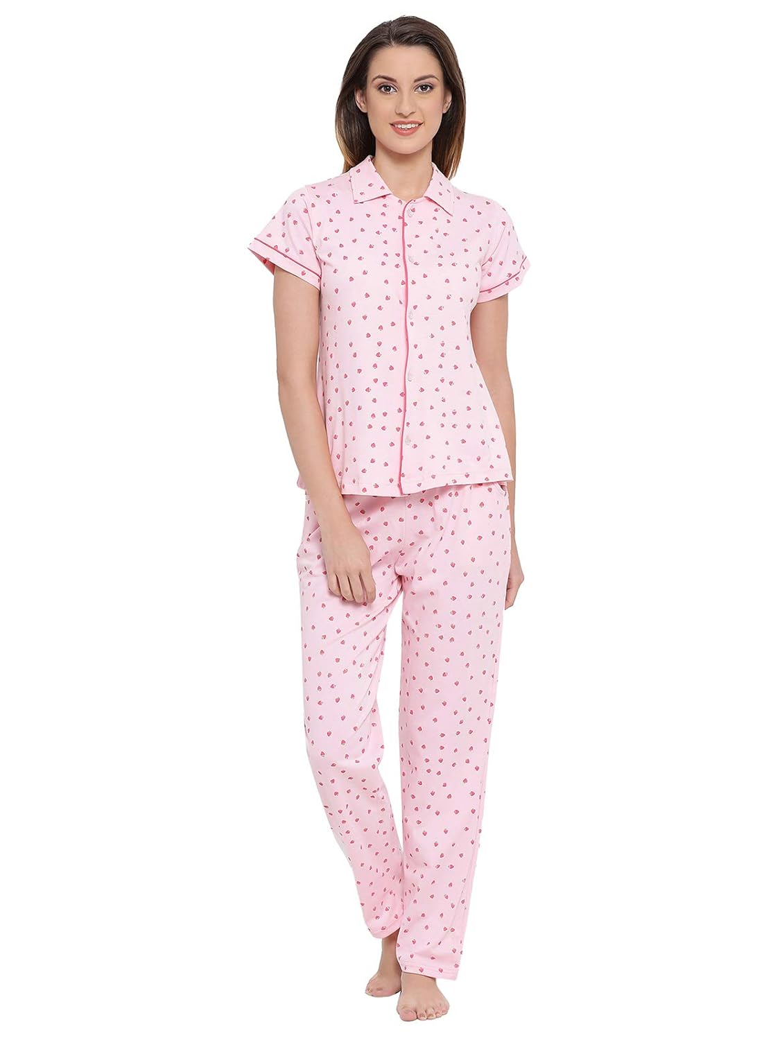 Women Cotton Button Down Pyjama Night Suit Set - Image 20