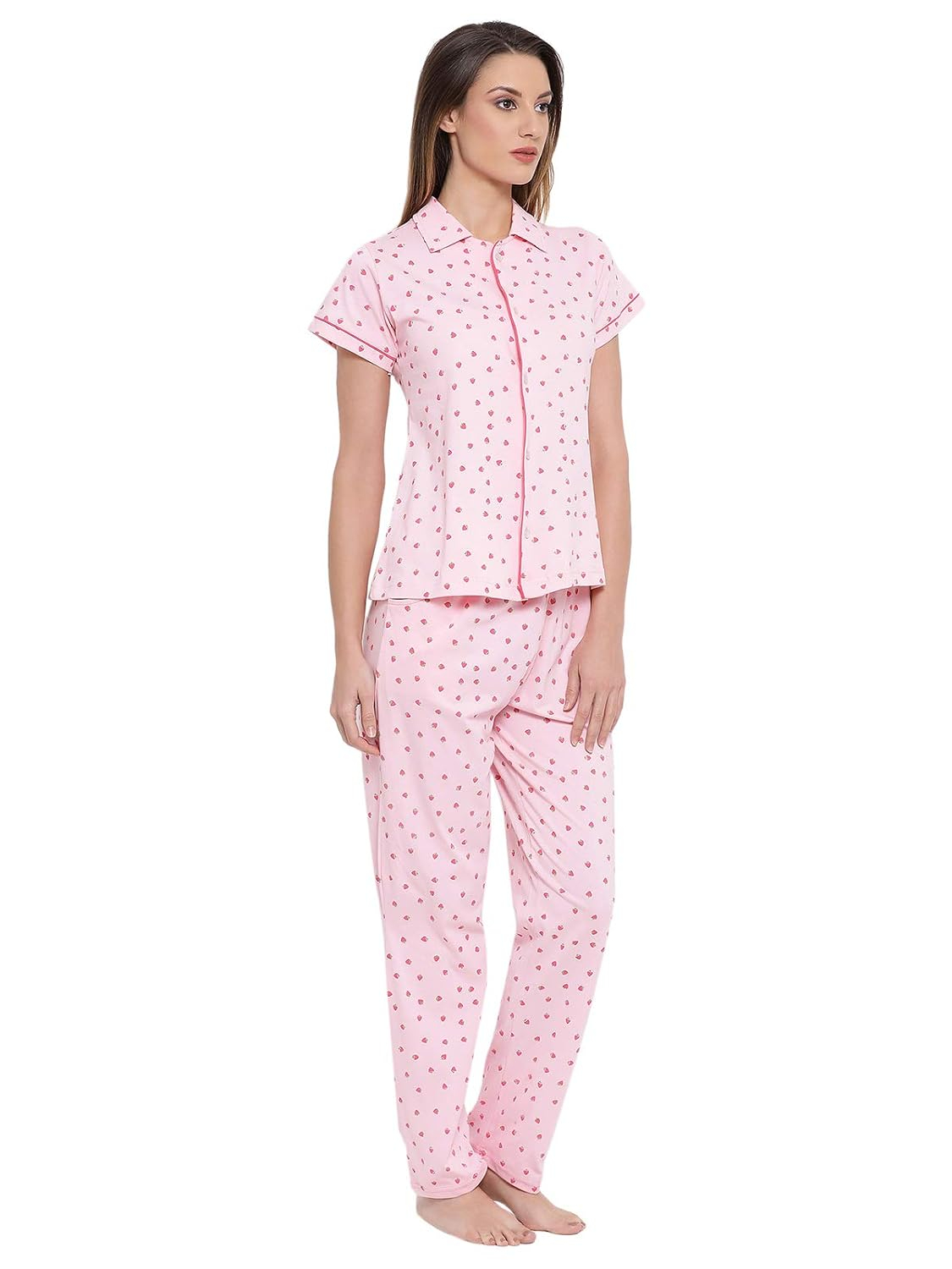 Women Cotton Button Down Pyjama Night Suit Set - Image 25
