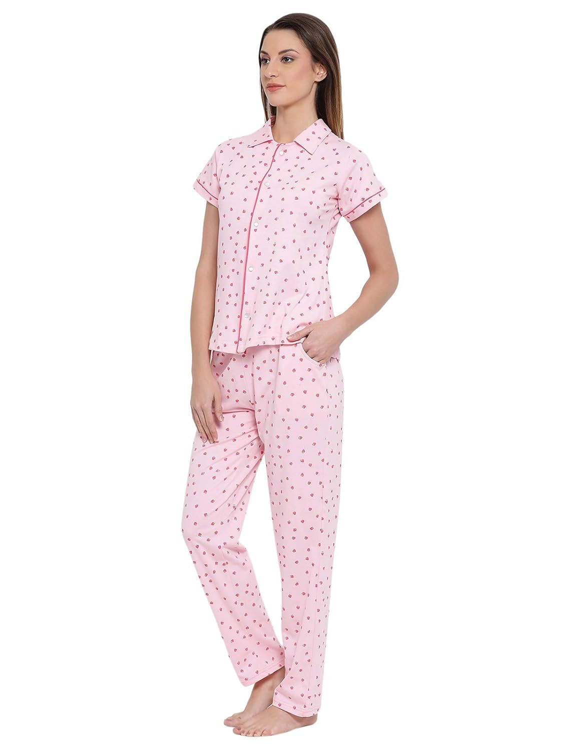 Women Cotton Button Down Pyjama Night Suit Set - Image 26