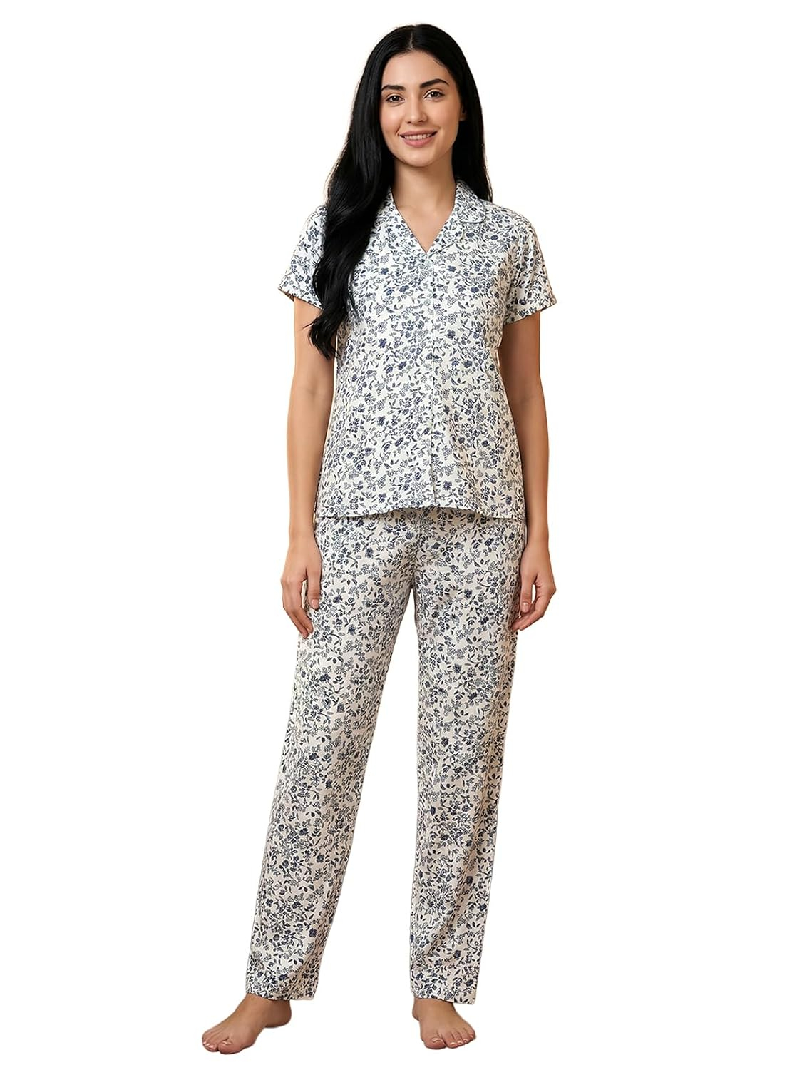 Women Cotton Button Down Pyjama Night Suit Set - Image 28
