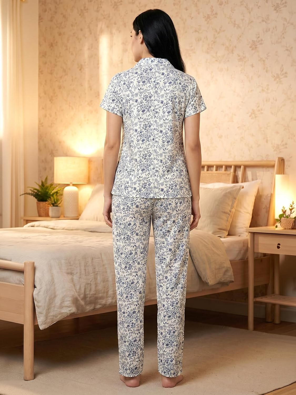 Women Cotton Button Down Pyjama Night Suit Set - Image 31