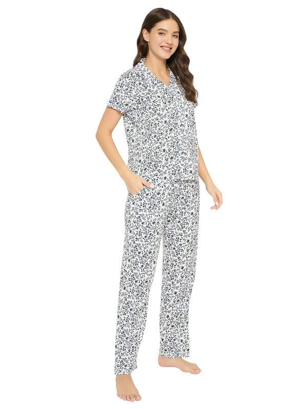 Women Cotton Button Down Pyjama Night Suit Set - Image 34