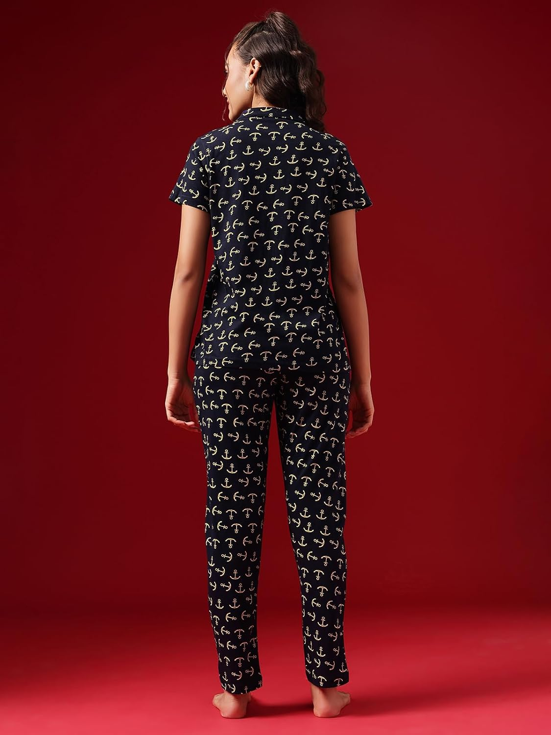 Women Cotton Button Down Pyjama Night Suit Set - Image 43