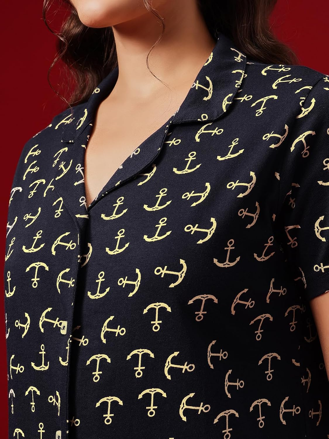 Women Cotton Button Down Pyjama Night Suit Set - Image 45
