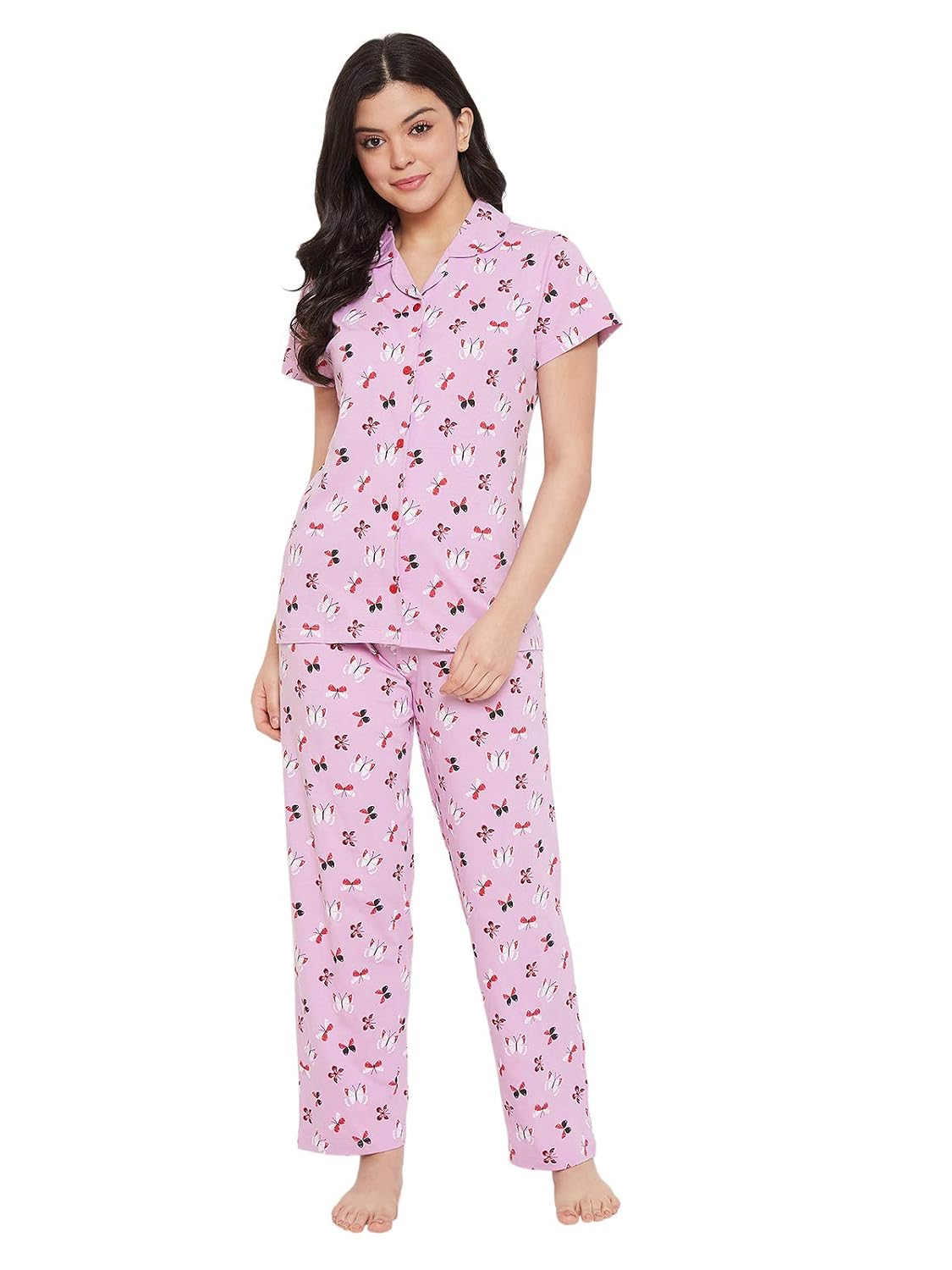 Women Cotton Button Down Pyjama Night Suit Set - Image 47