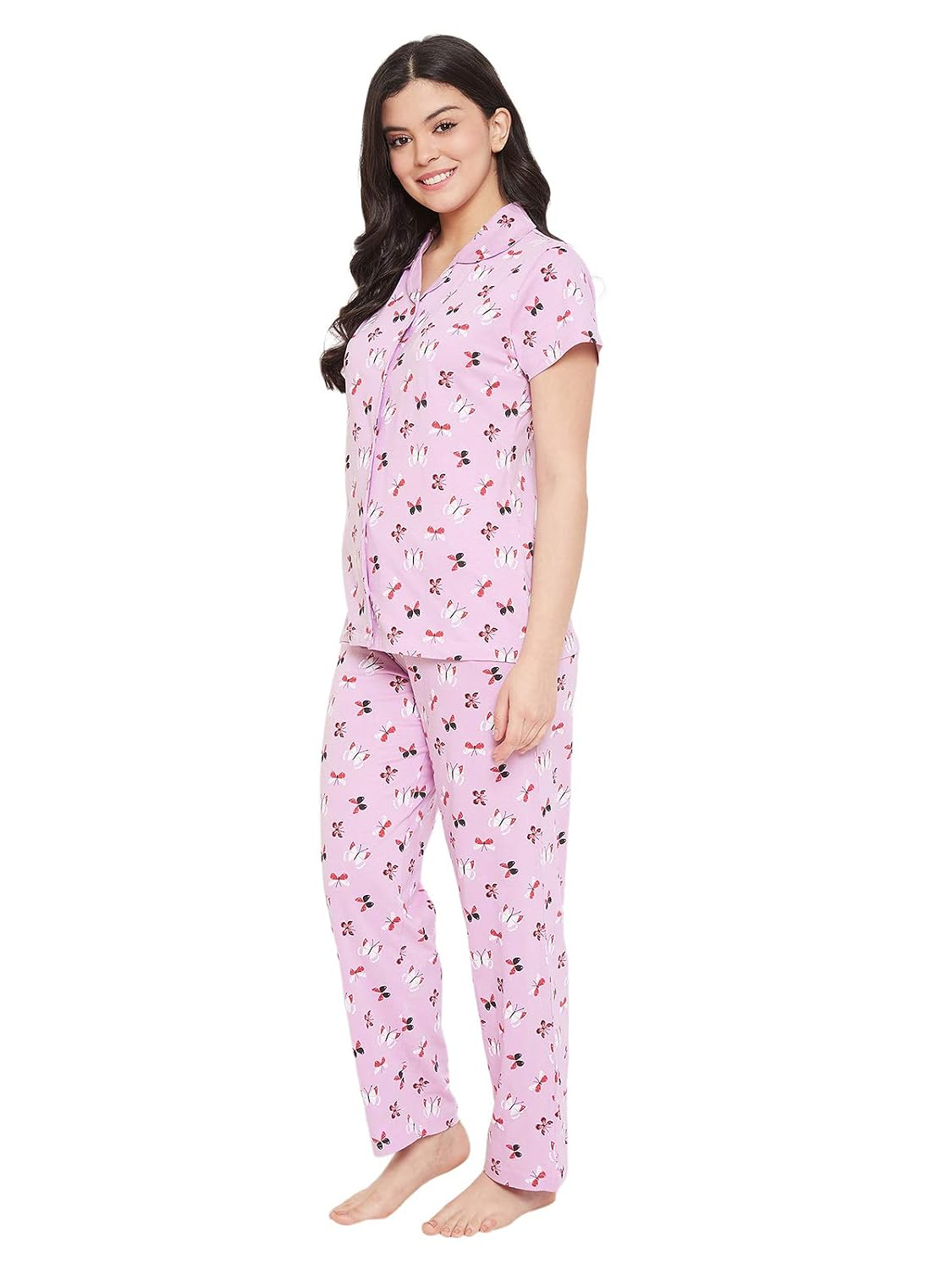 Women Cotton Button Down Pyjama Night Suit Set - Image 48