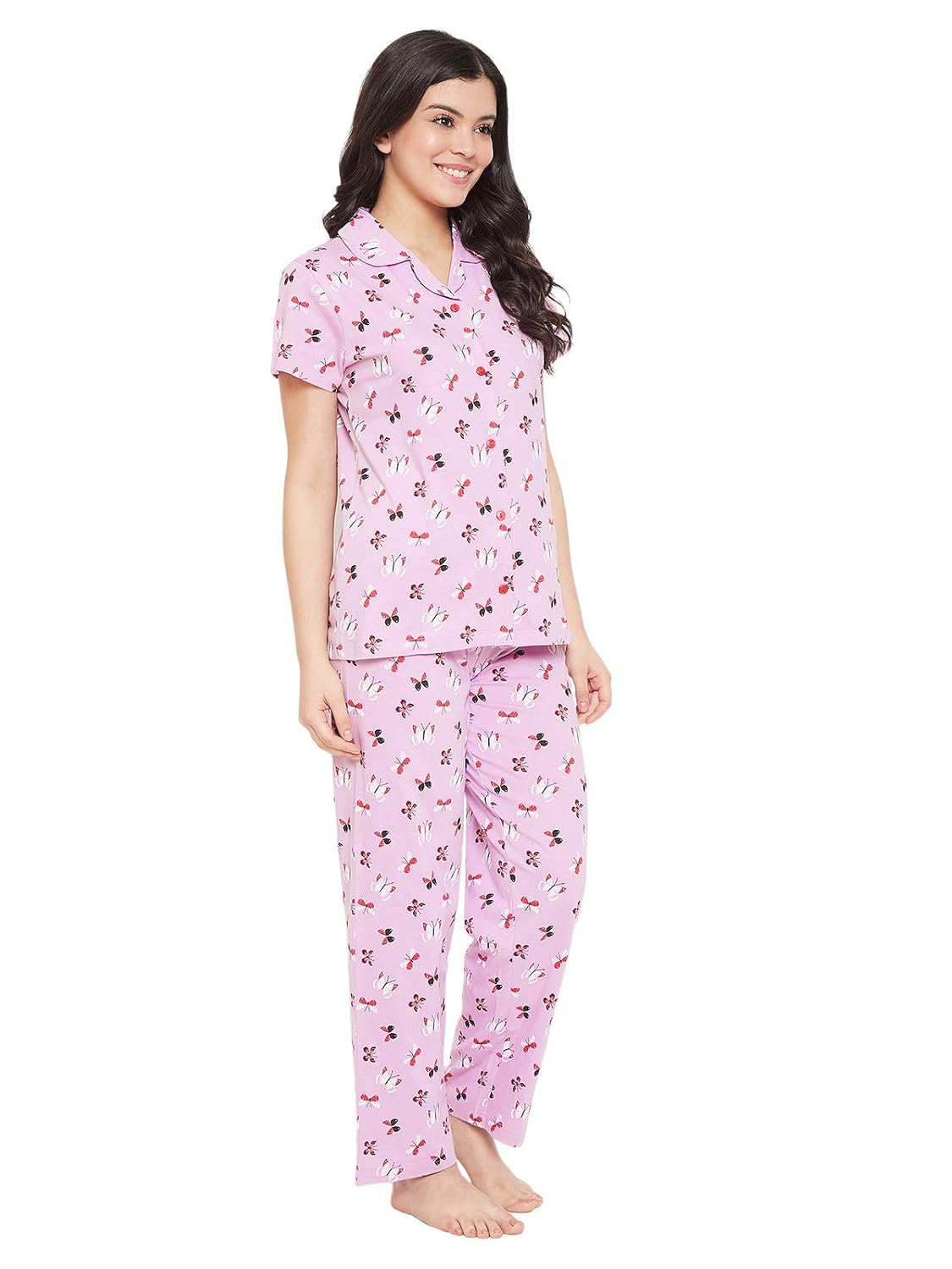 Women Cotton Button Down Pyjama Night Suit Set - Image 49