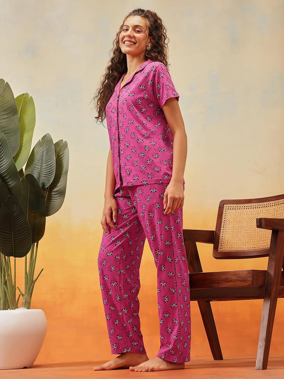 Women Cotton Button Down Pyjama Night Suit Set - Image 57