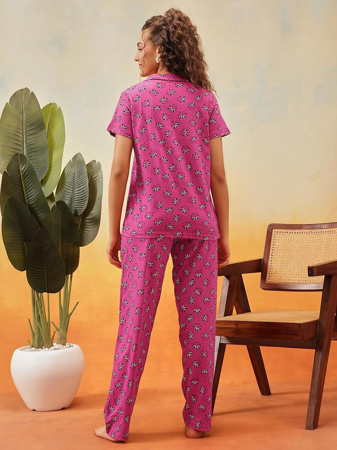 Women Cotton Button Down Pyjama Night Suit Set - Image 58