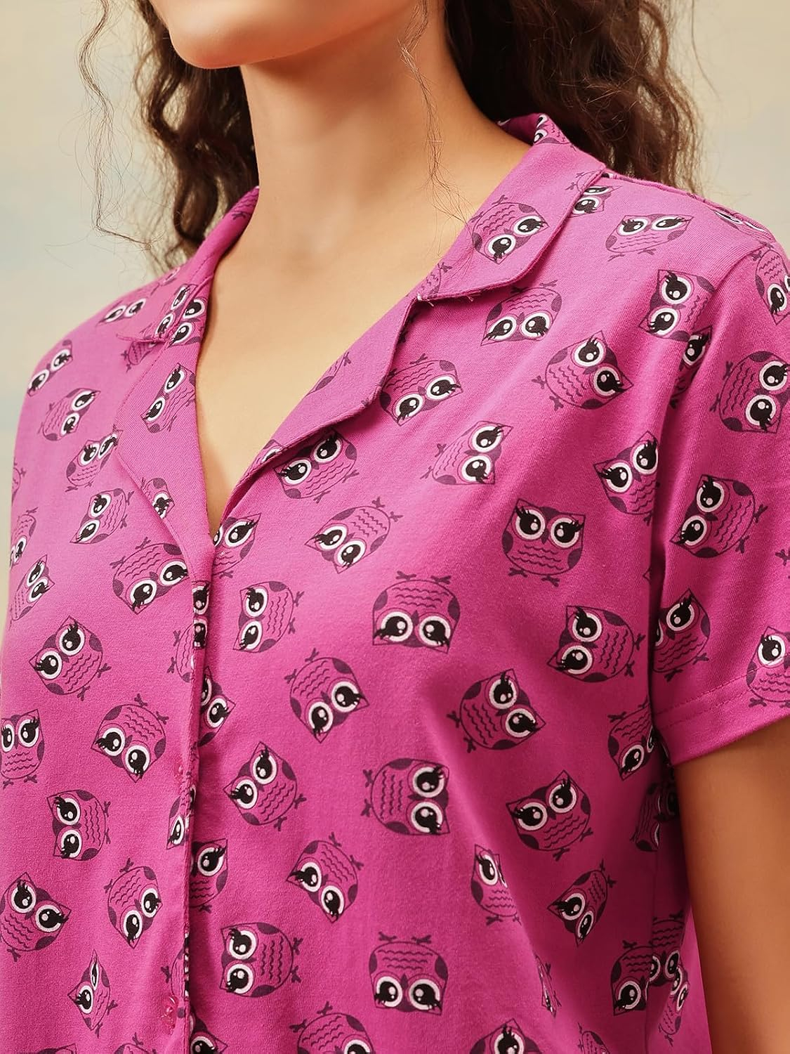 Women Cotton Button Down Pyjama Night Suit Set - Image 60