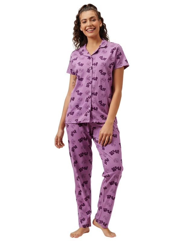 Women Cotton Button Down Pyjama Night Suit Set - Image 62