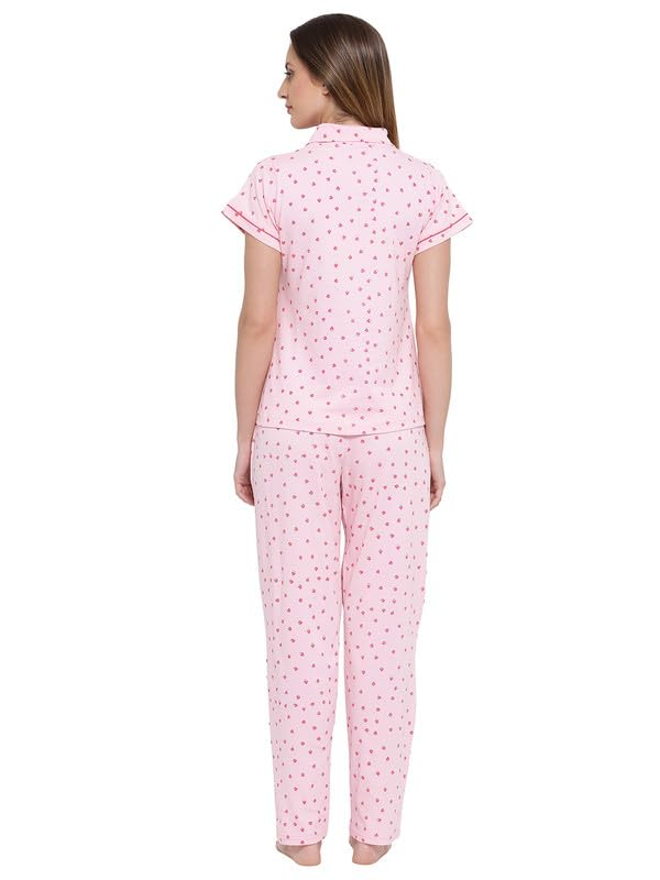 Women Cotton Button Down Pyjama Night Suit Set - Image 71