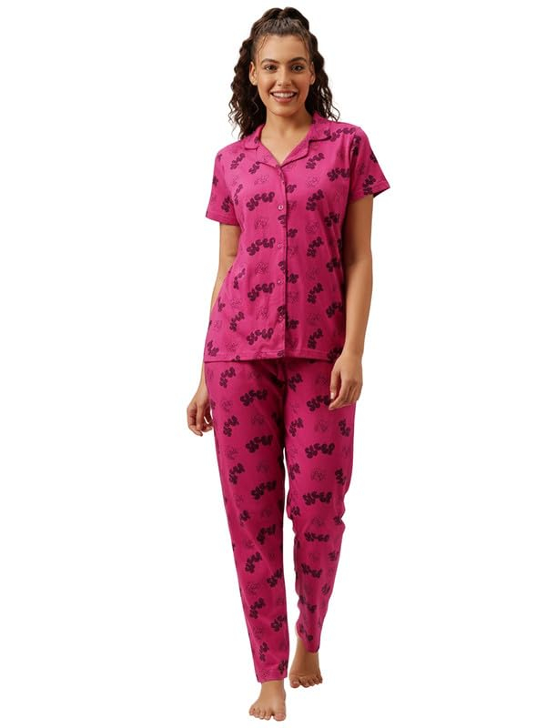 Women Cotton Button Down Pyjama Night Suit Set - Image 73
