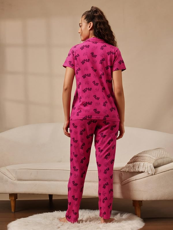 Women Cotton Button Down Pyjama Night Suit Set - Image 77