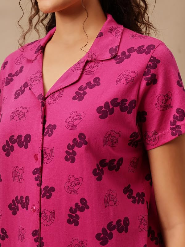 Women Cotton Button Down Pyjama Night Suit Set - Image 78